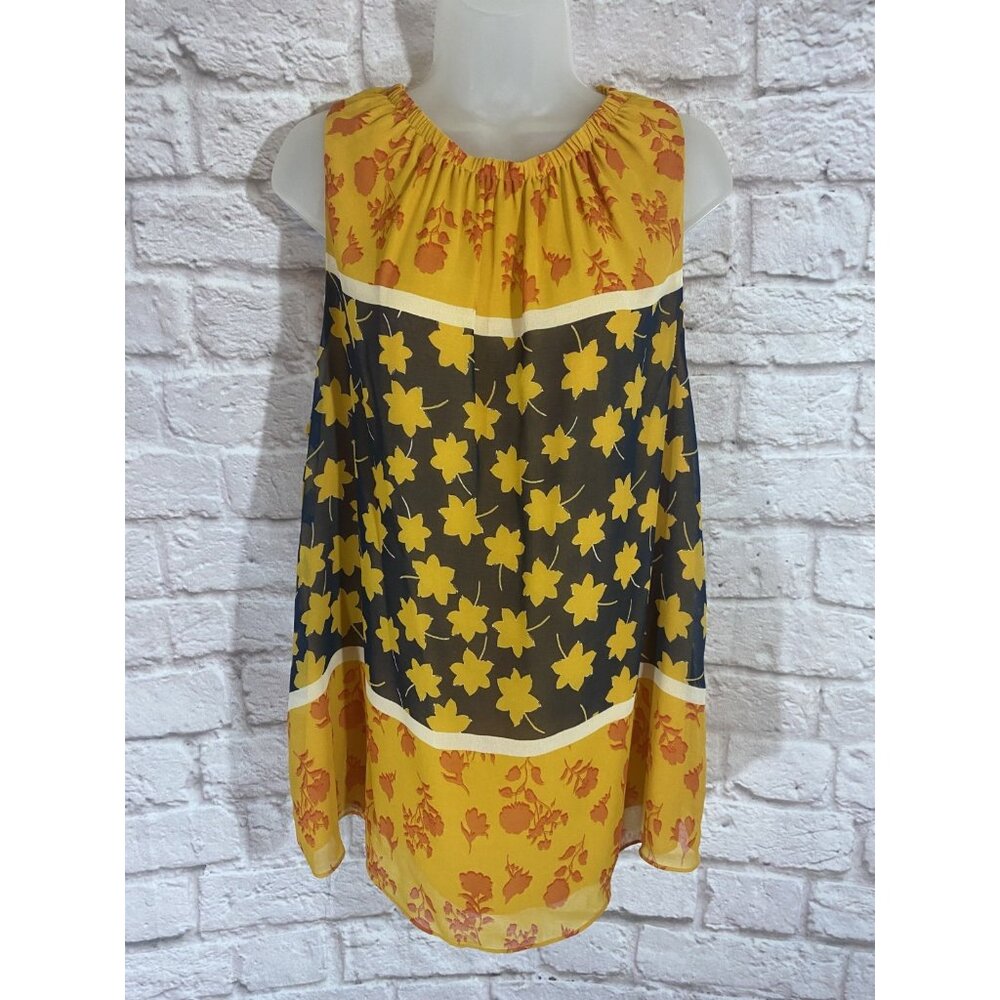 Gibson Latimer On Off Shoulder Tunic Tank Top XL Floral Yellow Peasant‎ Boho